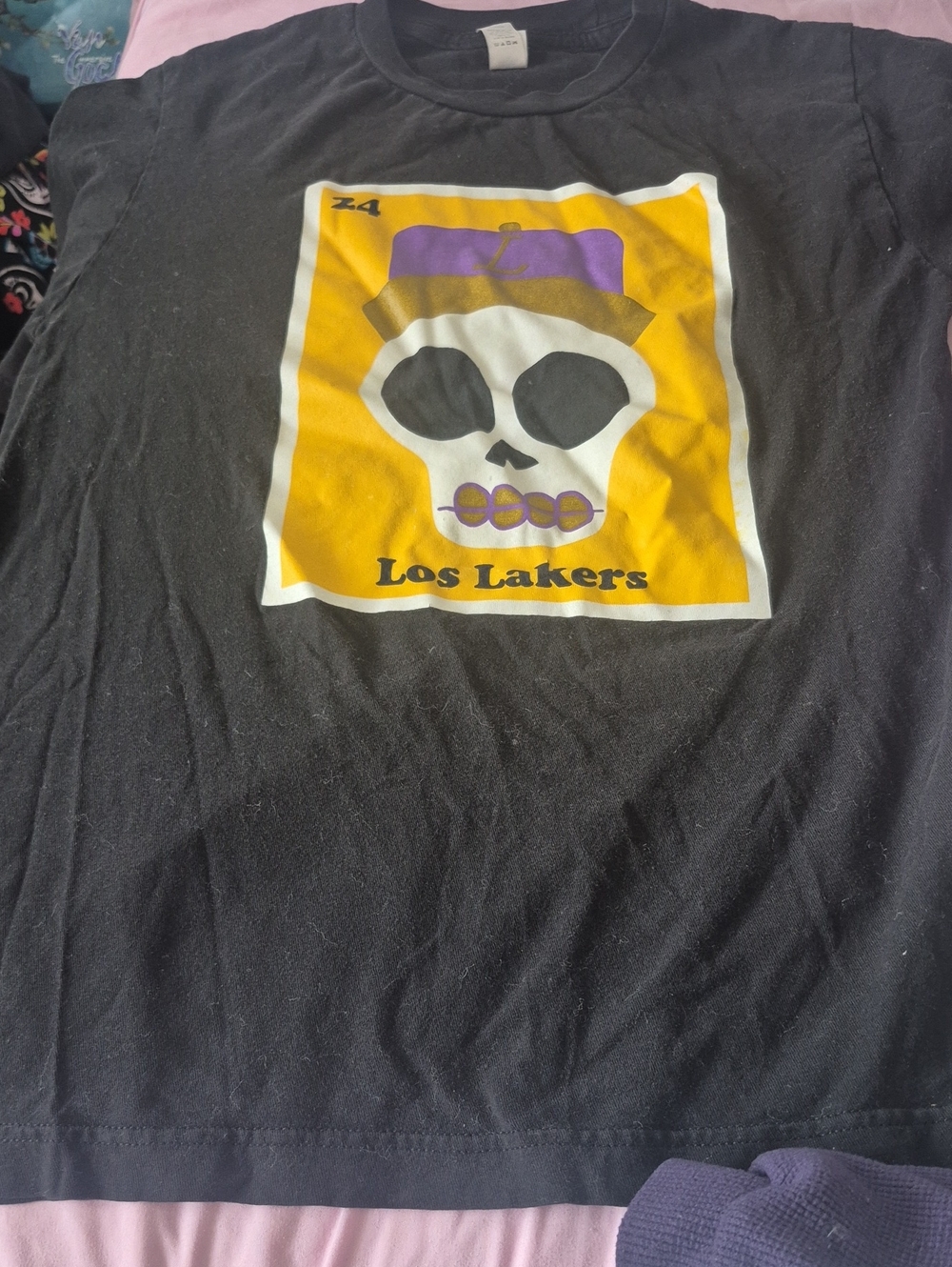 NBA Black Kids Tee with Yellow & Purple Lakers Skull